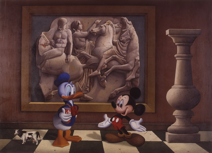 ENCUENTRO EN EL MUSEO oleo sobre tabla 130 x 180 cms