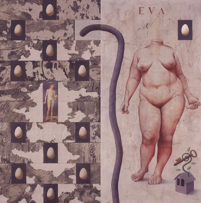 ADAN Y EVA oleo sobre tabla 200 x 200 cms