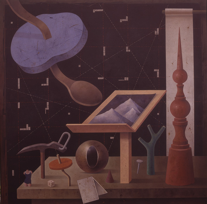 EL SUEÑO DEL ALPINISTA oleo sobre tabla 150 x 150 cms