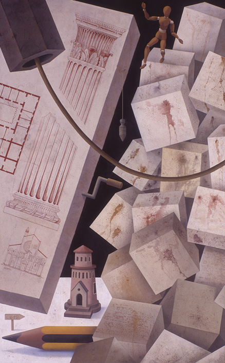 EL SUEÑO DEL ARQUITECTO oleo sobre tabla 195 x 122 cms